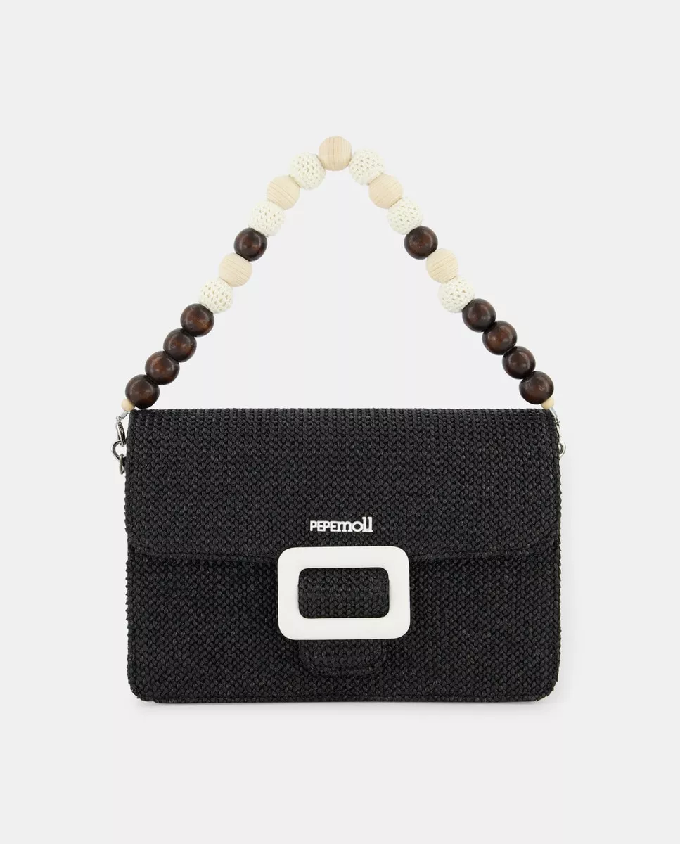 Pepe Moll - Bolso De Mano Mediano En Negro Con Solapa Y Asa De Bolas En Oferta Pepe Moll - Bolso De Mano Mediano En Negro Con Solapa Y Asa De Bolas Barato
