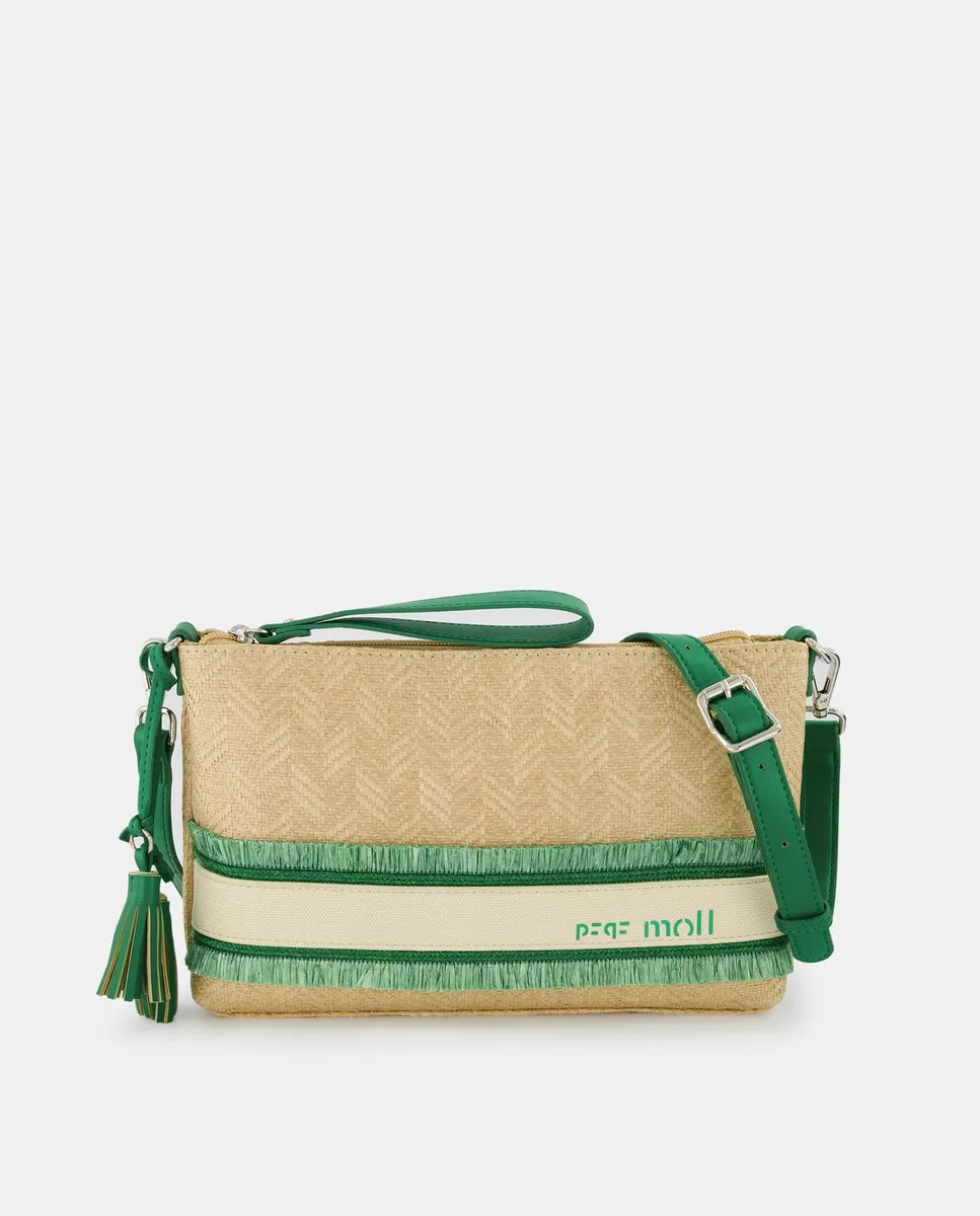 Pepe Moll - Cartera De Mano En Natural Con Detalles En Verde Y Bandolera Extraíble barato