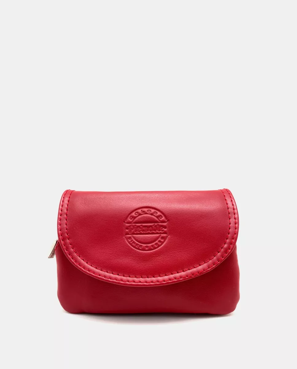 Pielnoble - Monedero De Piel En Rojo Con Solapa Y Cremallera barato