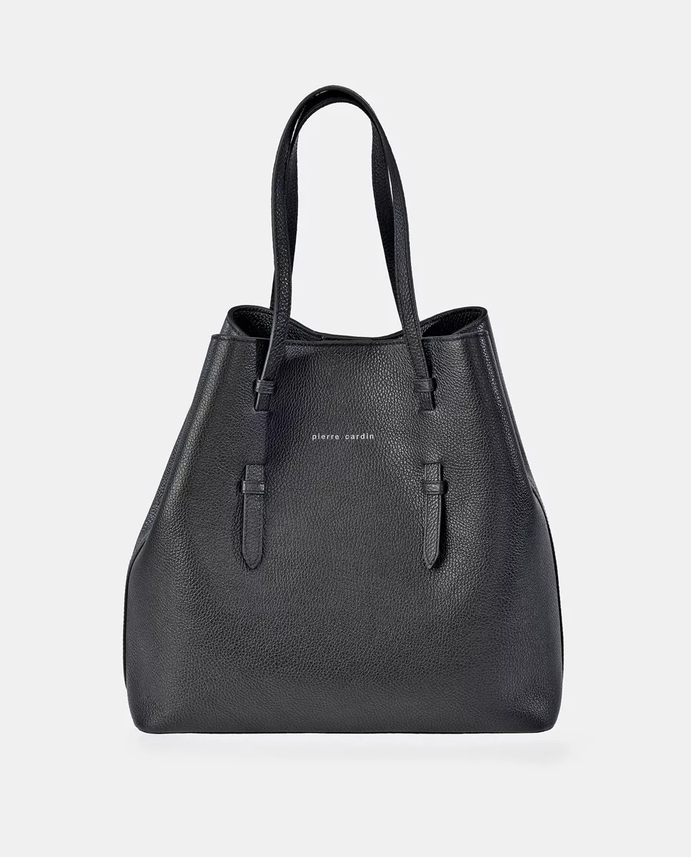 Pierre Cardin - Bolso Shopping De Piel Negro barato