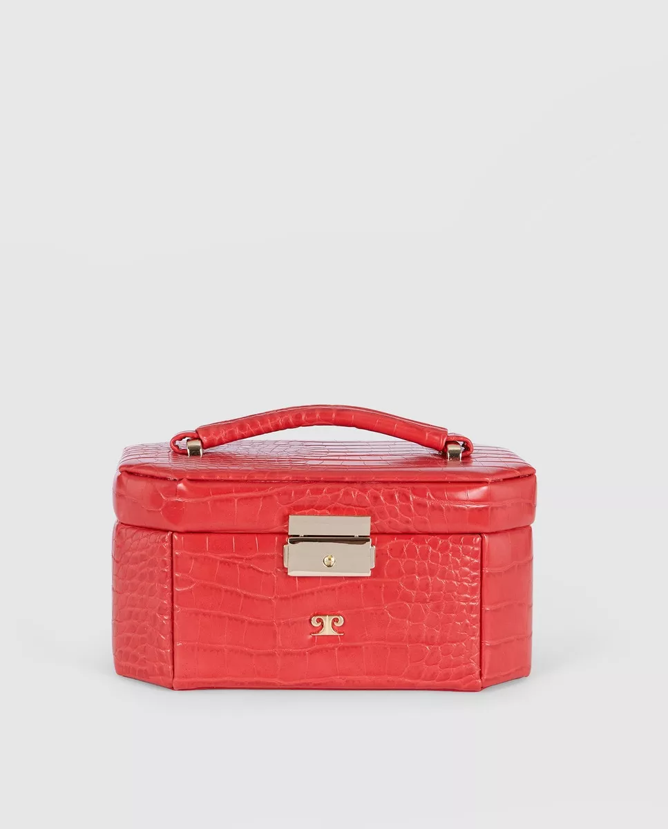Pierre Cardin - Joyero Mini De Color Rojo Con Grabado, Asa Y Cierre De Broche En Oferta Pierre Cardin - Joyero Mini De Color Rojo Con Grabado