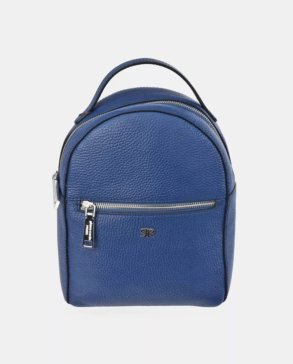 Pierre Cardin - Mochila De Piel En Azul Con Cremallera Y Asa Corta Superior barato