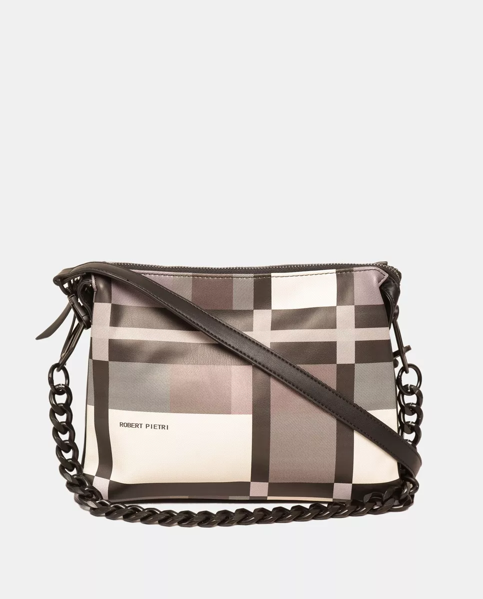 Robert Pietri - Bandolera Con Patchwork De Cuadros En Negro Y Asa De Cadena barato