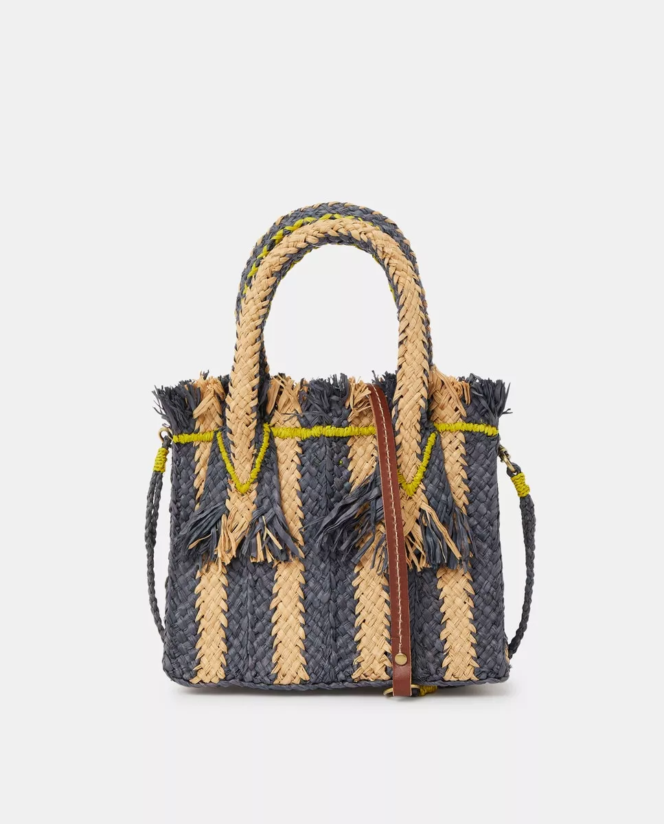 Sans Arcidet - Bandolera Mini De Rafia Con Rayas Bicolor En Gris Oscuro Y Amarillo barato