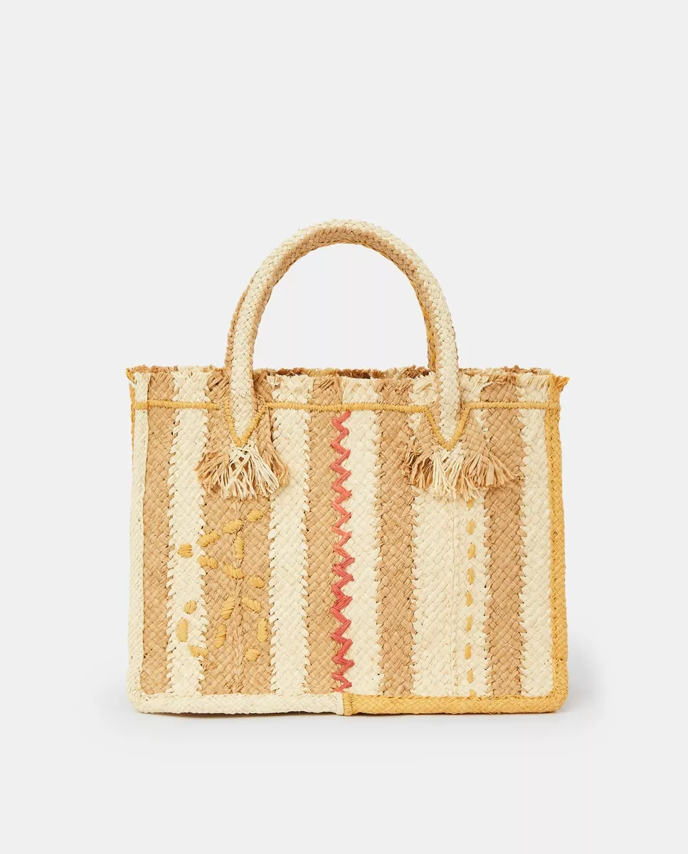 Sans Arcidet - Cesta Pequeña De Rafia Con Rayas Bicolor En Natural Y Dorado barato