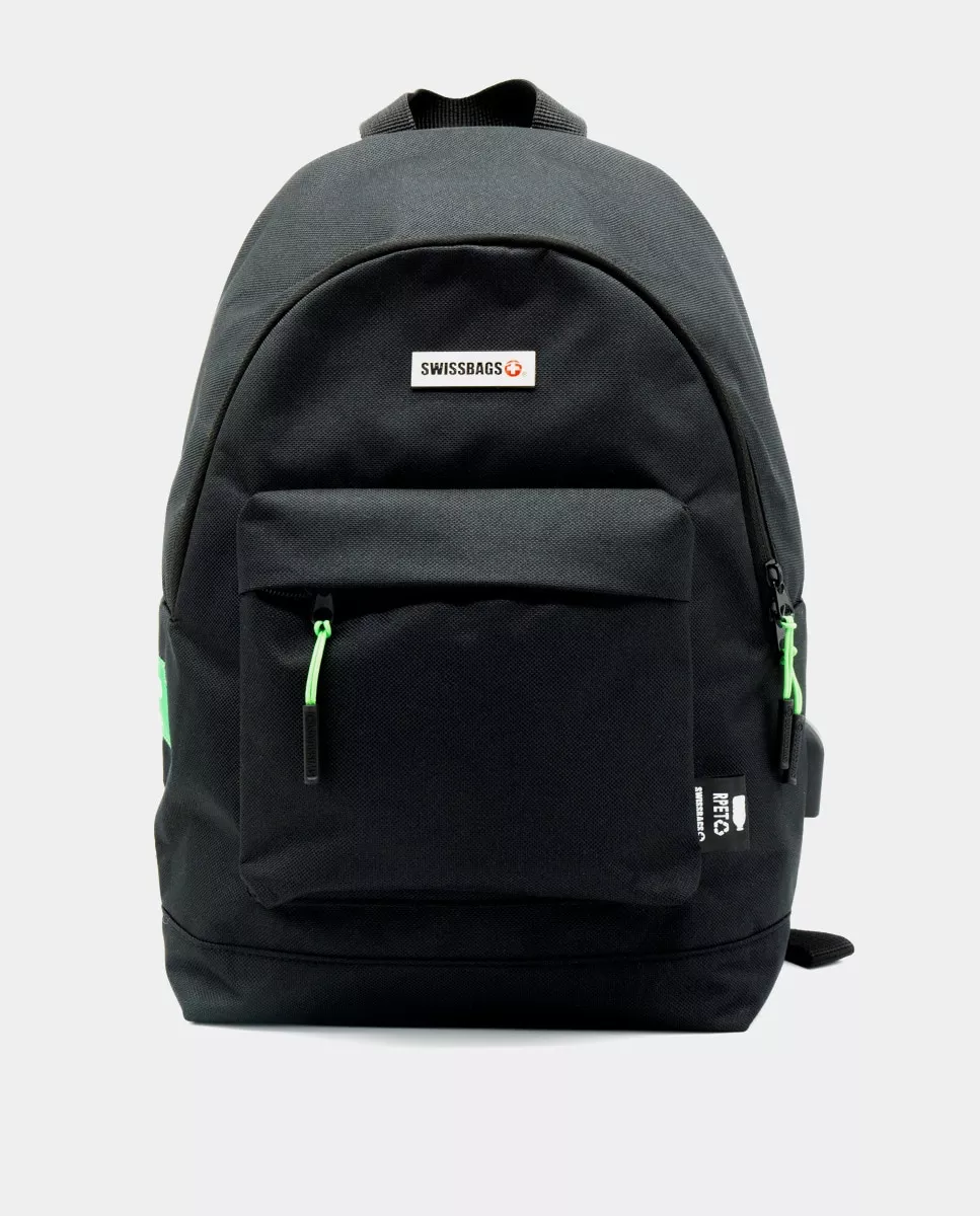 Swissbags - Mochila En Negro Con Cremallera Y Espacio Para Portátil barato