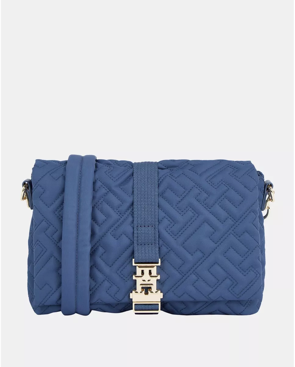 Tommy Hilfiger - Bandolera Acolchada Con El Logo En Azul Con Cierre De Broche barato