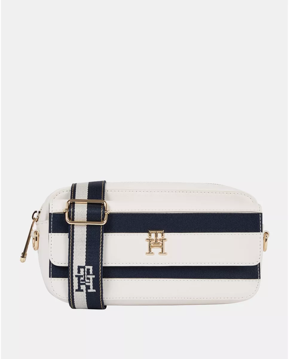 Tommy Hilfiger - Bandolera Peque En Blanco Con Rayas En Azul Marino Y Logo Metalizado barato