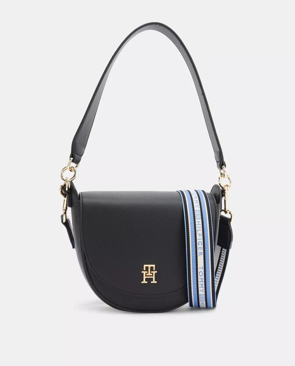Tommy Hilfiger - Bolso De Hombro Negro Con Banda Corporativa Azul En Oferta Tommy Hilfiger - Bolso De Hombro Negro Con Banda Corporativa Azul Barato
