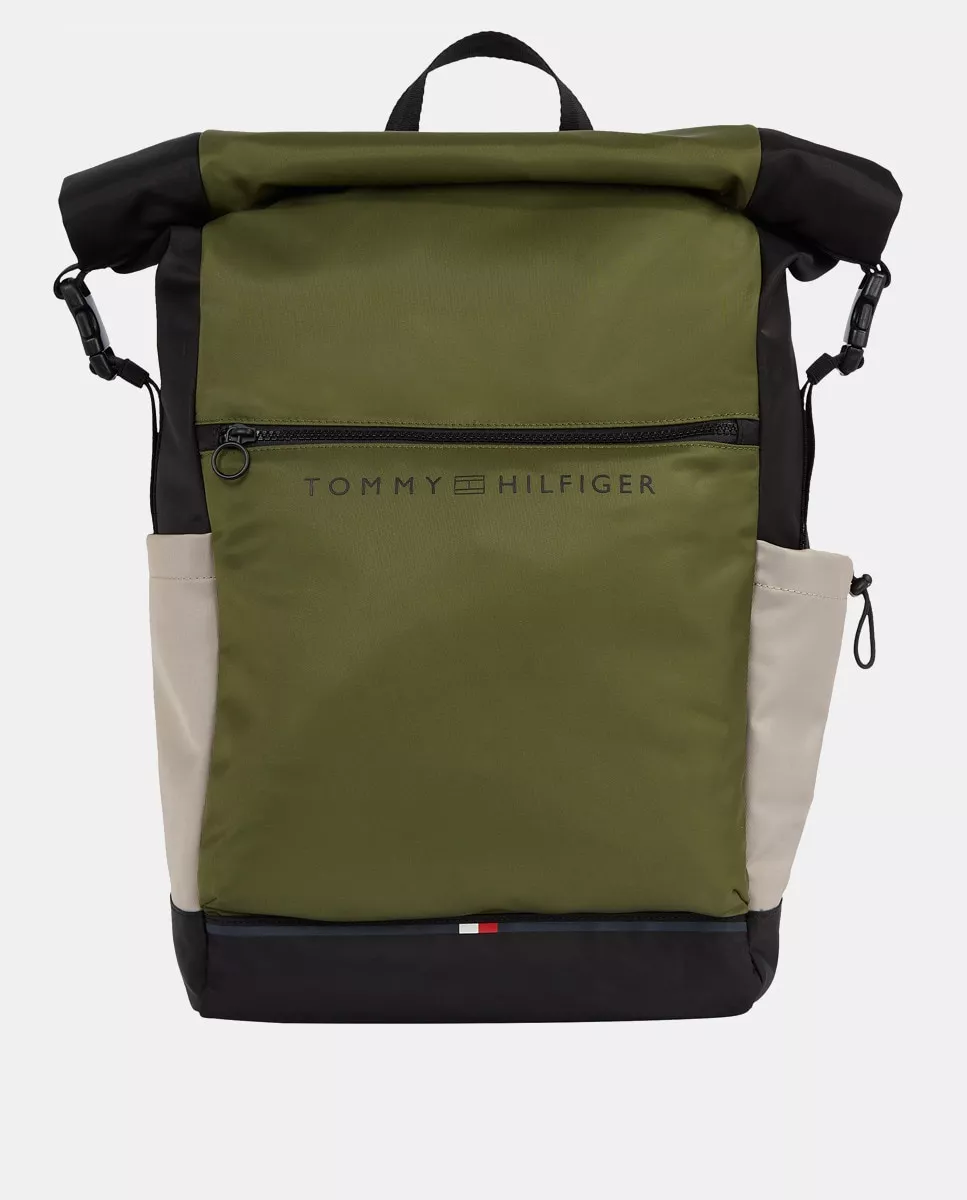 Tommy Hilfiger - Mochila De Poliéster Reciclado En Verde Militar Con Bolsillos A Contraste barato