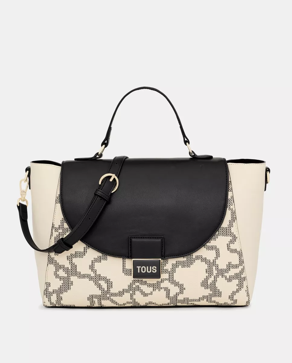 Tous - Bolso De Mano Grande Estampado En Beige Con Solapa Negra barato