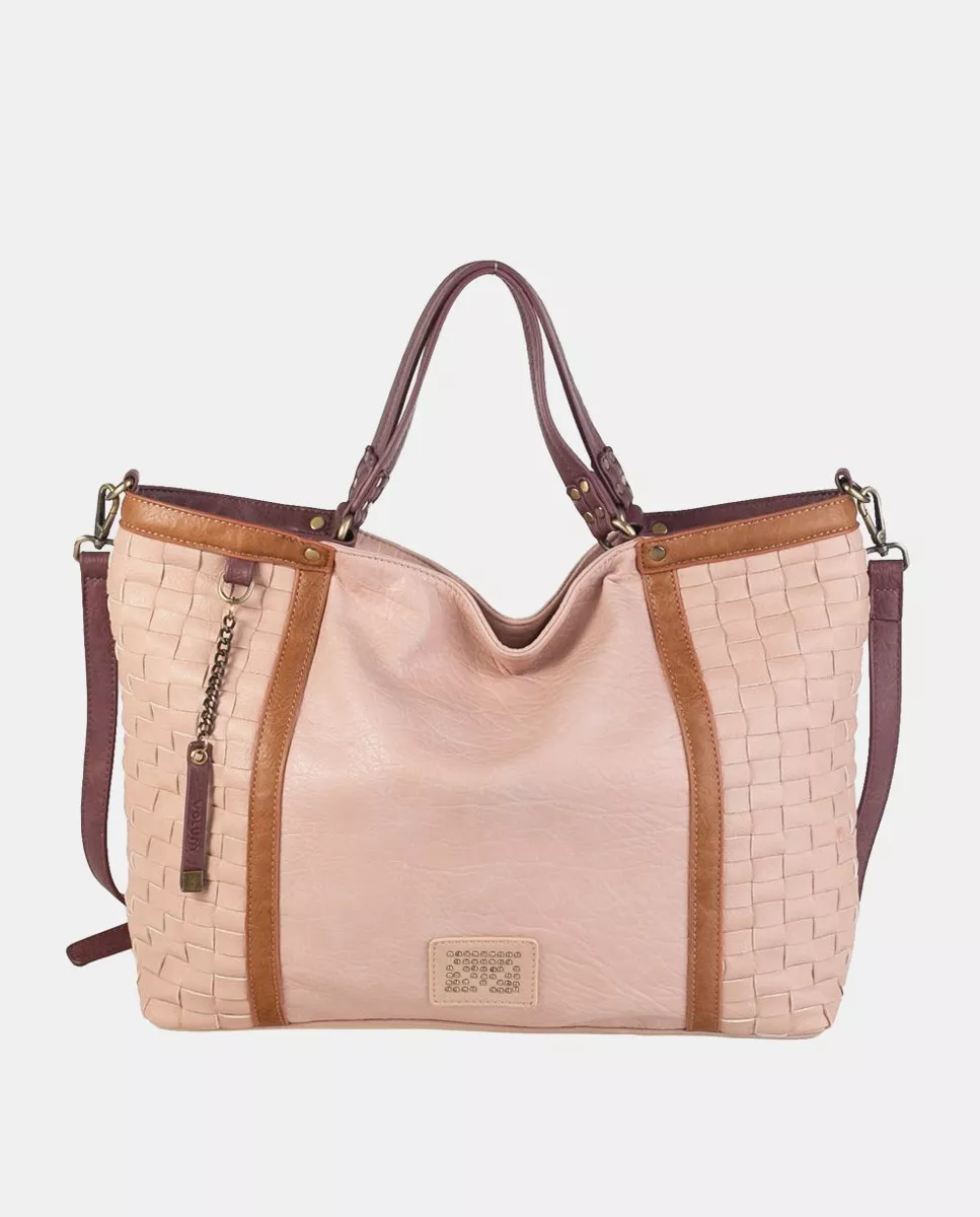 Volum - Bolso De Mano Combinando Paneles Trenzados Y Lisos En Color Nude En Oferta Volum - Bolso De Mano Combinando Paneles Trenzados Y Lisos En Color Nude Barato