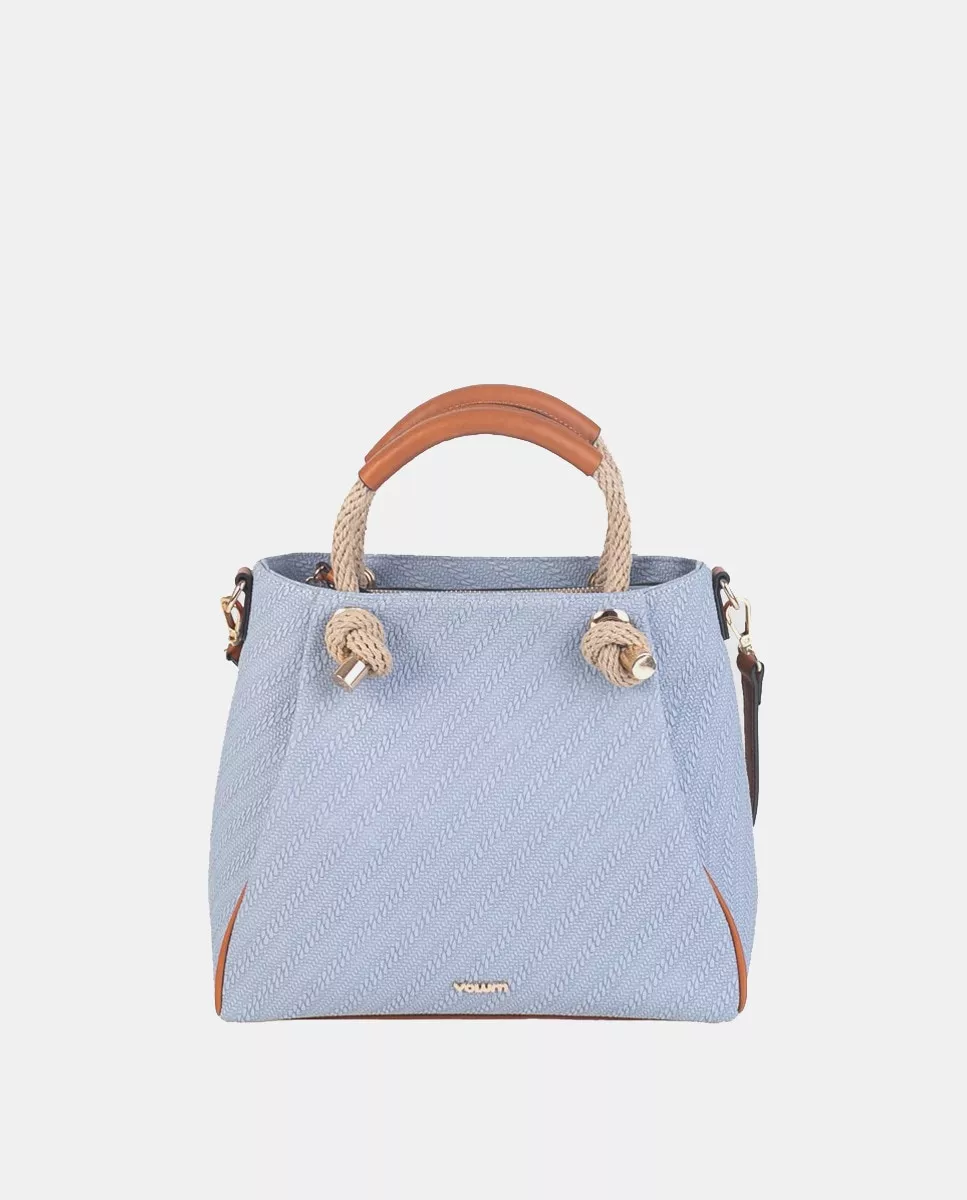 Volum - Bolso De Mano De Dos Asas En Tono Celeste Grabado Combinado En Oferta Volum - Bolso De Mano De Dos Asas En Tono Celeste Grabado Combinado Barato