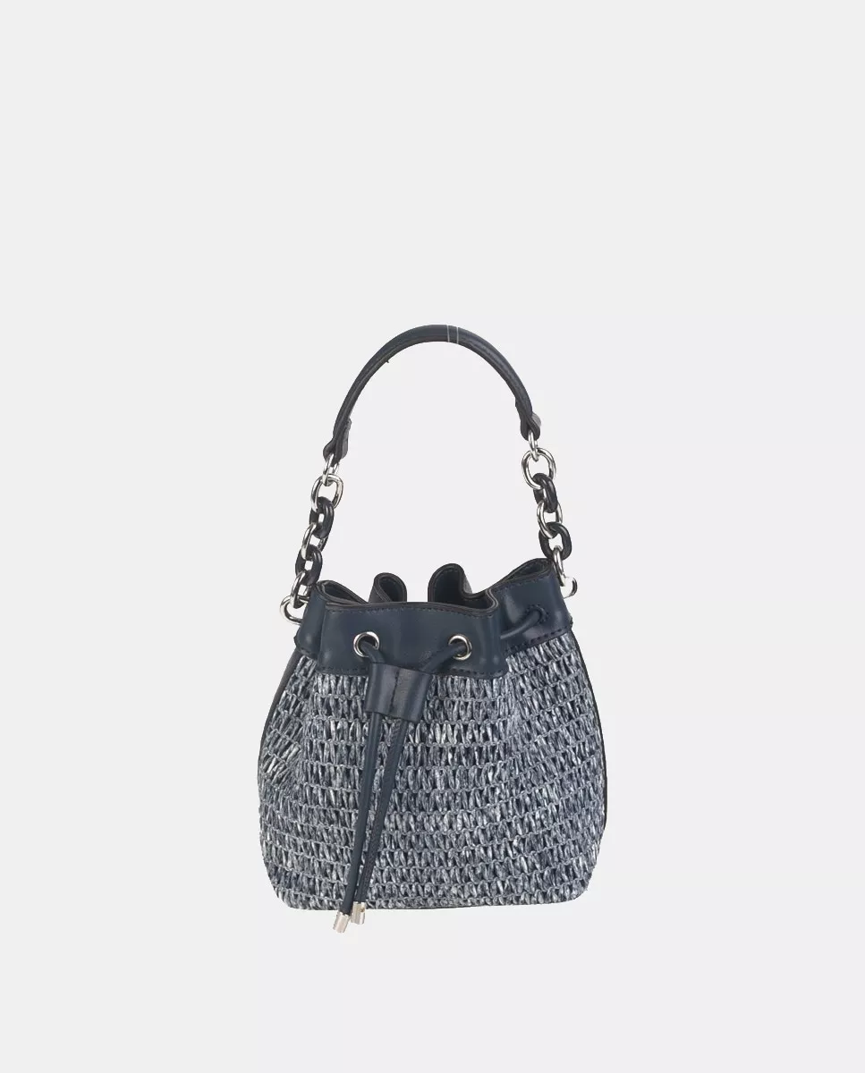 Volum - Bolso Saco Mini De Rafia Sintética En Azul Con Correas barato