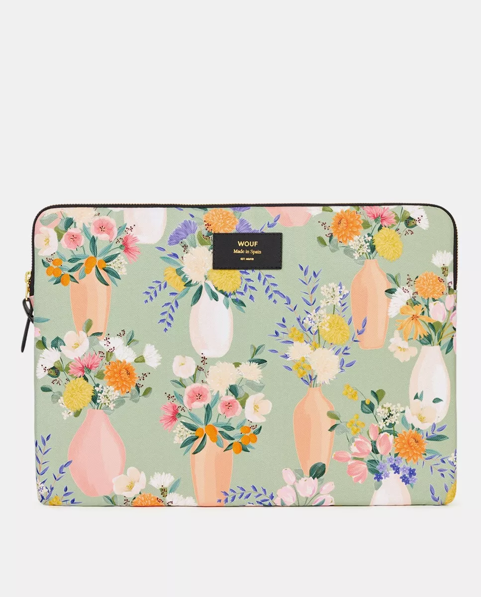 Wouf - Funda De Portátil De 15" Aïda De Poliéster Reciclado En Verde Claro Con Estampado De Flores barato