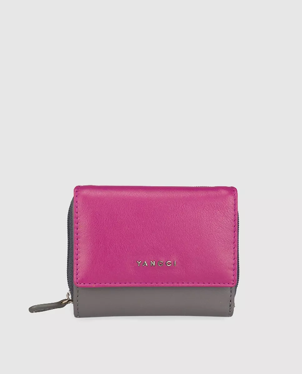 Yancci - Cartera Mini De Mujer De Piel Bicolor En Gris Y Fucsia barato