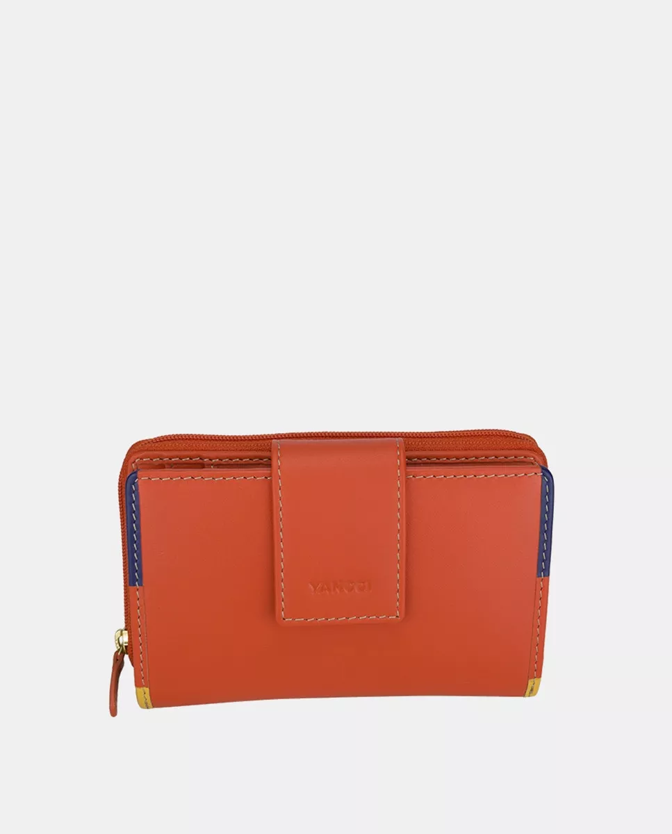 Yancci - Cartera Pequeña De Piel En Naranja Con Vivos Multicolor barato