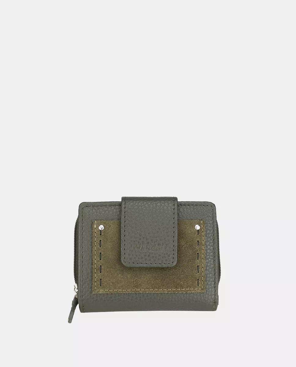 Yancci - Cartera Pequeña De Piel Verde Con Bolsillo Exterior En Serraje Verde barato